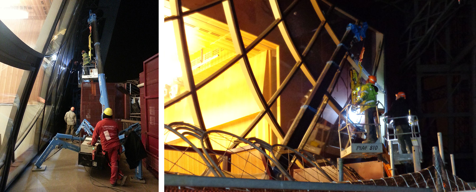 Heavydrive devices installing the glass panes in the Eiffel Tower