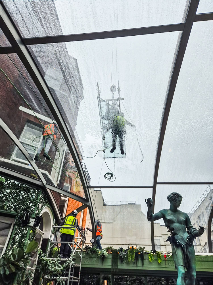 The glass pane is placed at its final destination.