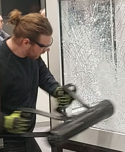The purpose of this experiment is to demonstrate the destruction of safety glass.