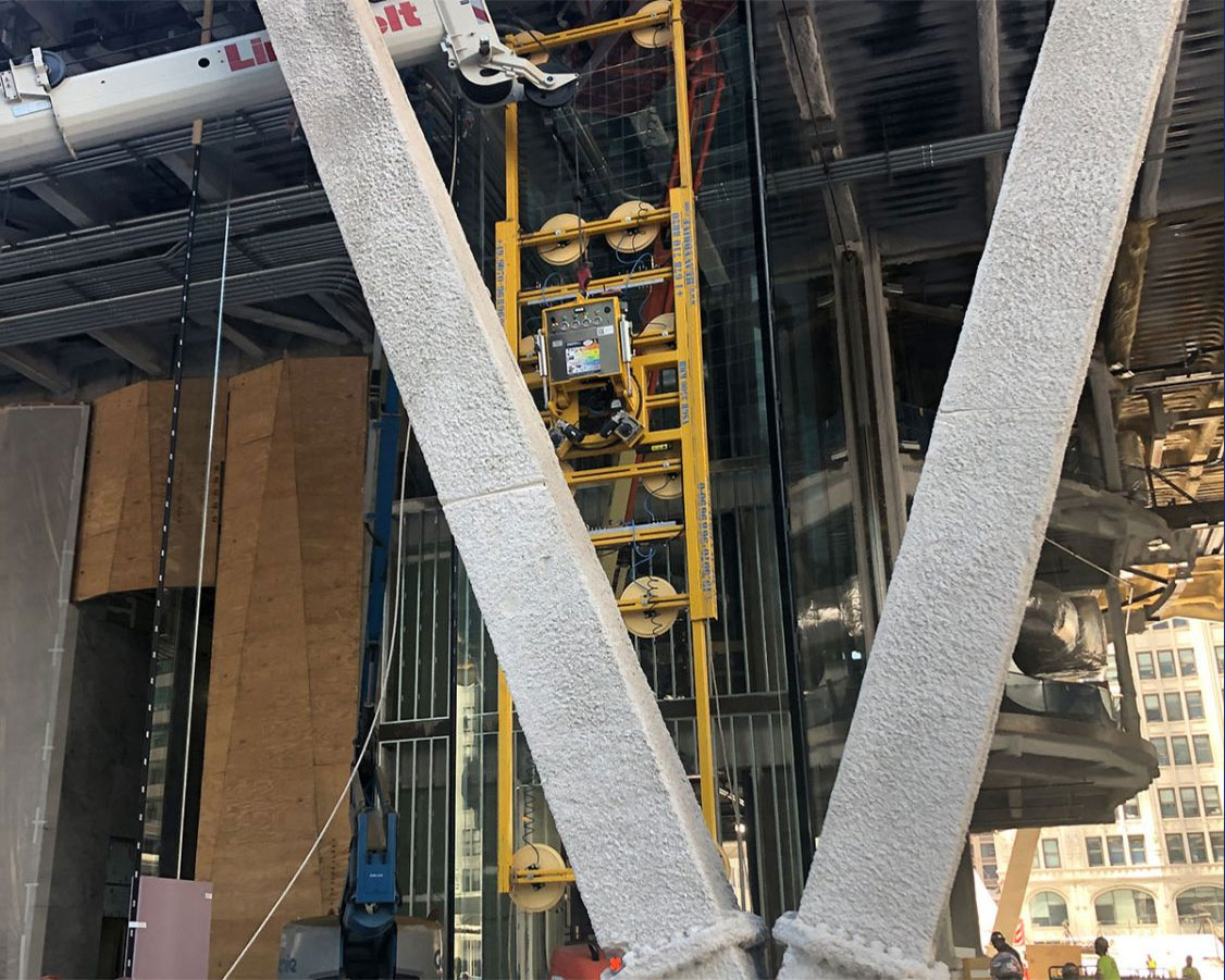Installation behind columns with mini crane | Installation behind columns with mini crane